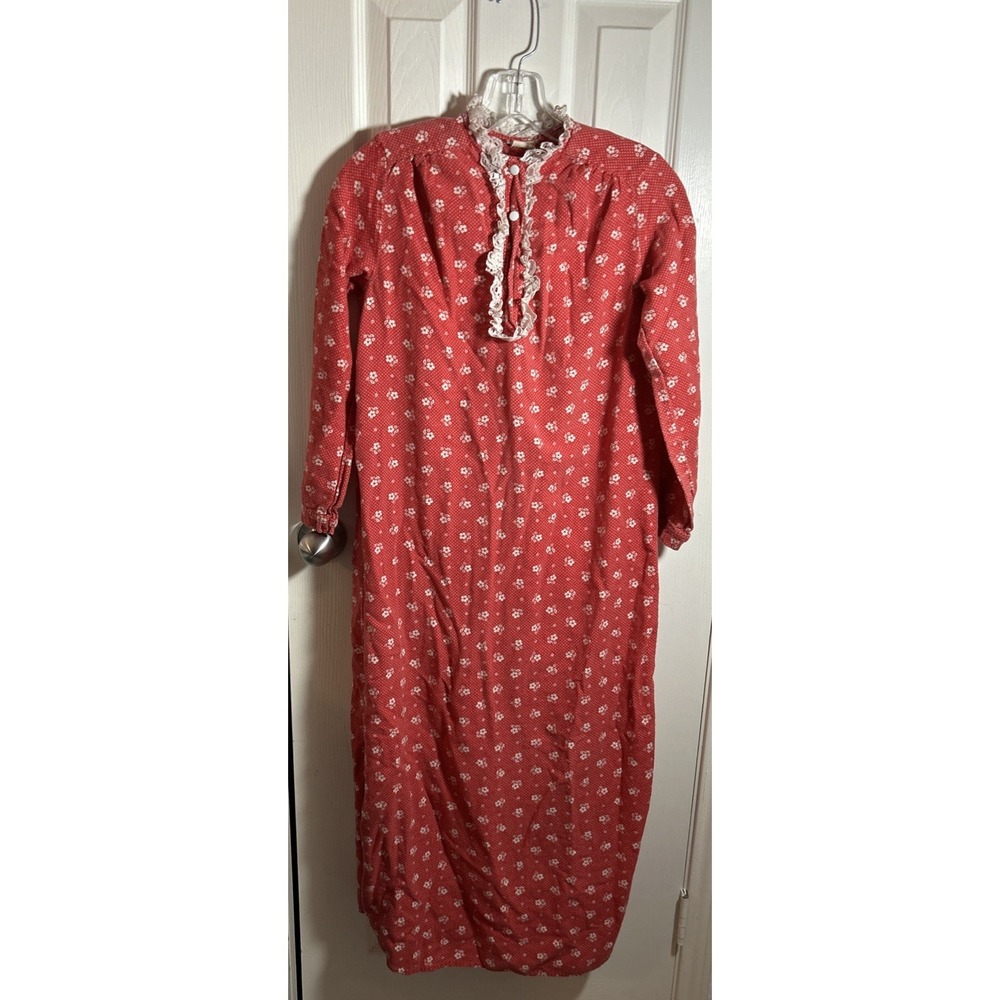 Vintage Sears JR Bazaar Nightgown Pockets Red Floral‎ Womens 7 SEE DESC.